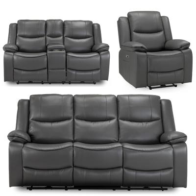 Harald Electric Recliner Sofa Set - Grey Faux Leather - 3+2+1 Seater