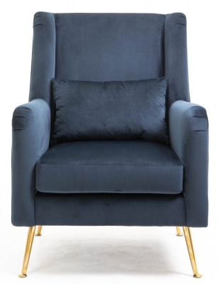 Modern Ink Blue Velvet Fabric Armchair