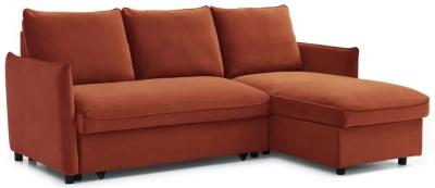 Product photograph of Blaire Athena Burnt Orange Velvet Fabric Corner Sofa Bed from Choice Furniture Superstore