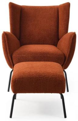 Image of Zane Hermes Orange Teddy Fabric Accent Chair with Footstool
