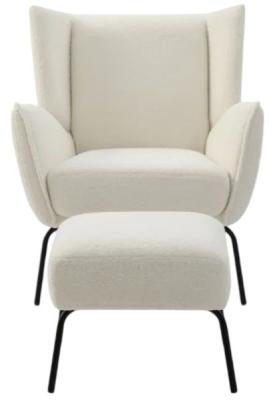 Image of Zane Hermes Cream Teddy Fabric Accent Chair with Footstool
