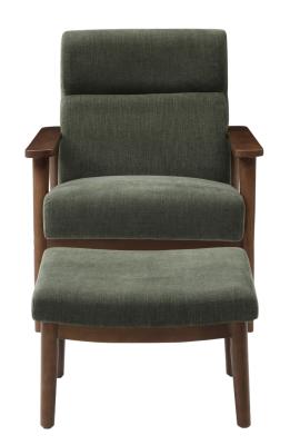 Isaac Eryx Chenille Olive Fabric Armchair With Footstool