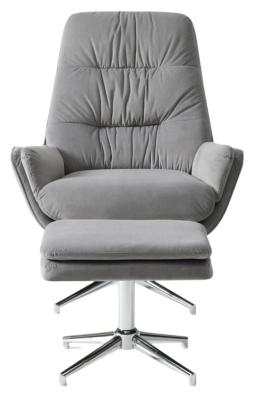 Hugo Grey Velvet Fabric Swivel Chair With Footstool