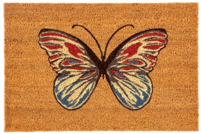 Product photograph of Astley Printed Butterfly Natural Pvc Backed Coir Doormat - 40cm X 60cm from Choice Furniture Superstore