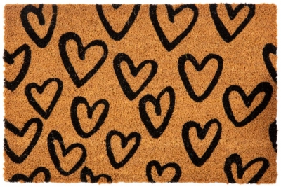 Astley Printed Hand Drawn Hearts Natural Pvc Backed Coir Doormat 40cm X 60cm