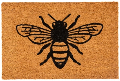 Astley Printed Monochrome Bee Natural Pvc Backed Coir Doormat 40cm X 60cm