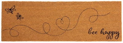 Astley Slogan Bee Happy Pvc Latex Backed Coir Doormat 40cm X 120cm