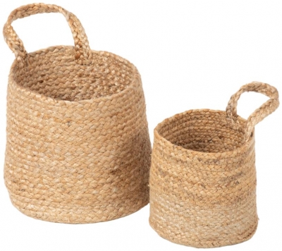 Product photograph of Barbican Natural Jute Hanging Nested Basket With Handles - Set Of 2 from Choice Furniture Superstore