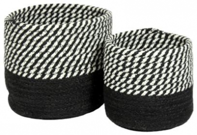 Product photograph of Barnes Black Jute Cotton Stripe Round Basket - Set Of 2 from Choice Furniture Superstore