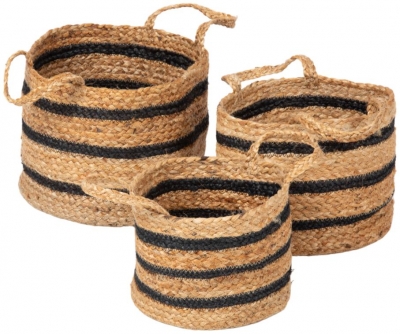 Product photograph of Barnsbury Natural Jute Stripe Basket With Handles - Set Of 3 from Choice Furniture Superstore