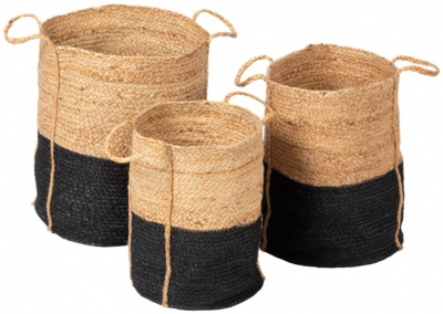 Product photograph of Beckenham Natural Jute Block Colour Round Basket With Handles - Set Of 3 from Choice Furniture Superstore