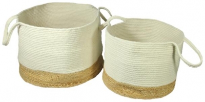 Image of Beddington Cream Jute Cotton Basket with Handles - Set of 4