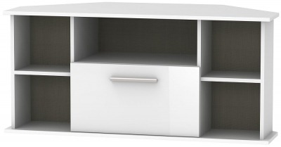 Product photograph of Contrast High Gloss White 1 Drawer Corner Tv Unit from Choice Furniture Superstore