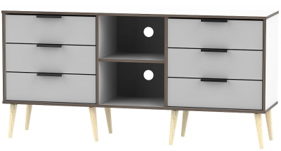 Hong Kong 6 Drawer TV Unit with Wooden Legs