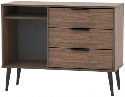 Product photograph of Hong Kong Carini Walnut 3 Drawer Tv Unit With Wooden Legs from Choice Furniture Superstore