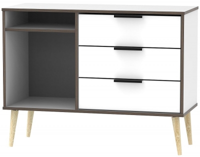 Hong Kong White 3 Drawer TV Unit with Wooden Legs