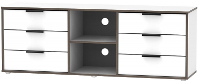 Product photograph of Hong Kong White 6 Drawer Tv Unit With Glides Legs from Choice Furniture Superstore