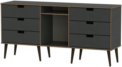 Product photograph of Shanghai Graphite 6 Drawer Tv Unit With Black Wooden Legs from Choice Furniture Superstore