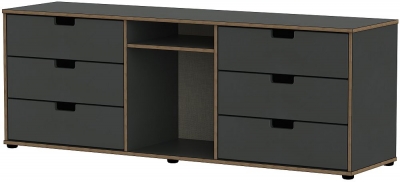 Product photograph of Shanghai Graphite 6 Drawer Tv Unit With Glides Legs from Choice Furniture Superstore