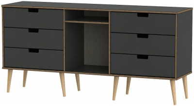 Product photograph of Shanghai Graphite 6 Drawer Tv Unit With Natural Wooden Legs from Choice Furniture Superstore