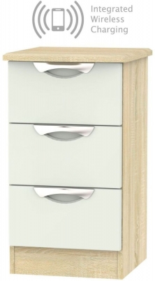 Product photograph of Camden 3 Drawer Bedside Cabinet With Integrated Wireless Charging - High Gloss Kaschmir And Bardolino from Choice Furniture Superstore