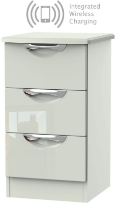 Product photograph of Camden 3 Drawer Bedside Cabinet With Integrated Wireless Charging - High Gloss Kaschmir from Choice Furniture Superstore