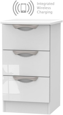 Camden 3 Drawer Bedside Cabinet with Integrated Wireless Charging - High Gloss White