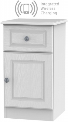 Product photograph of Pembroke White 1 Door 1 Drawer Bedside Cabinet With Integrated Wireless Charging Right Hand Side from Choice Furniture Superstore