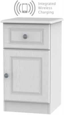 Pembroke 1 Door 1 Drawer Bedside Cabinet with Integrated Wireless Charging Right Hand Side - Comes in White, Cream and High Gloss White Options