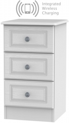 Product photograph of Pembroke 3 Drawer Bedside Cabinet With Integrated Wireless Charging - Comes In White Cream And High Gloss White Options from Choice Furniture Superstore