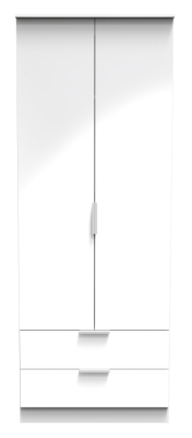 Product photograph of Plymouth White Gloss 2 Door 2 Drawer Tall Wardrobe from Choice Furniture Superstore
