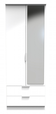 Plymouth White Gloss 2 Door Tall Mirror Combi Wardrobe