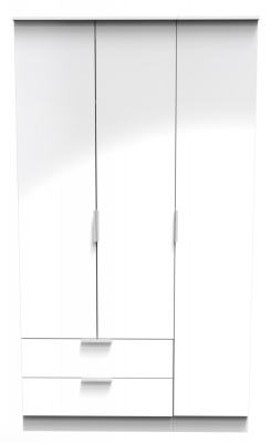 Product photograph of Plymouth White Gloss 3 Door 2 Drawer Tall Wardrobe from Choice Furniture Superstore
