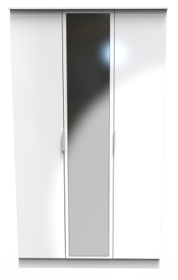 Product photograph of Plymouth White Gloss 3 Door Tall Mirror Wardrobe from Choice Furniture Superstore
