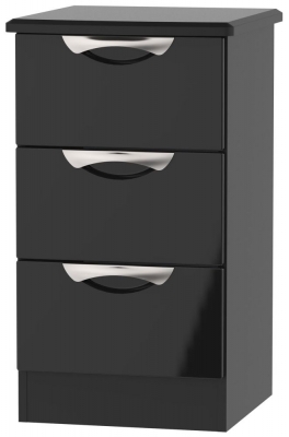 Clearance Camden High Gloss Black 3 Drawer Bedside Cabinet P44