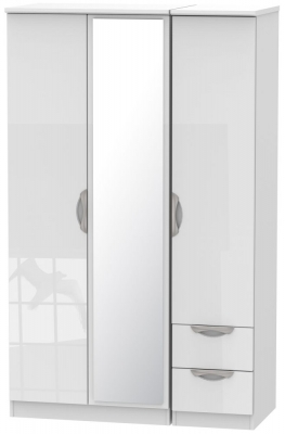 Product photograph of Camden 3 Door 2 Right Drawer Mirror Wardrobe - High Gloss White from Choice Furniture Superstore