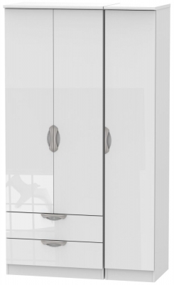 Product photograph of Camden 3 Door 2 Left Drawer Tall Wardrobe - High Gloss White from Choice Furniture Superstore