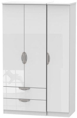 Product photograph of Camden 3 Door 2 Left Drawer Wardrobe - High Gloss White from Choice Furniture Superstore