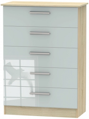 Product photograph of Contrast 5 Drawer Chest - High Gloss Grey And Bardolino from Choice Furniture Superstore