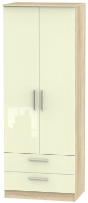 Product photograph of Contrast 2 Door 2 Drawer Wardrobe - High Gloss Cream And Bardolino from Choice Furniture Superstore