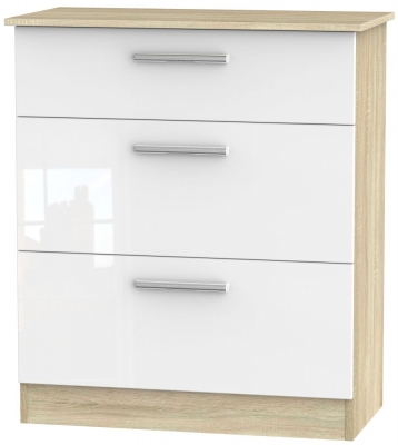 Product photograph of Contrast 3 Drawer Deep Chest - High Gloss White And Bardolino from Choice Furniture Superstore