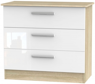 Product photograph of Contrast 3 Drawer Chest - High Gloss White And Bardolino from Choice Furniture Superstore