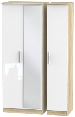 Product photograph of Contrast 3 Door Mirror Wardrobe - High Gloss White And Bardolino from Choice Furniture Superstore