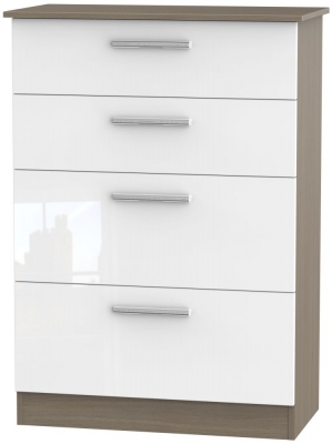 Product photograph of Contrast 4 Drawer Deep Chest - High Gloss White And Toronto Walnut from Choice Furniture Superstore