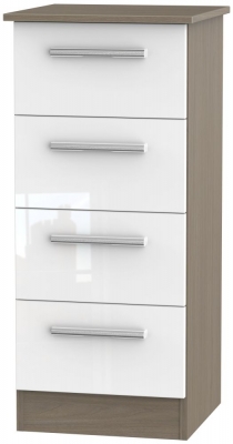 Product photograph of Contrast 4 Drawer Tall Chest - High Gloss White And Toronto Walnut from Choice Furniture Superstore