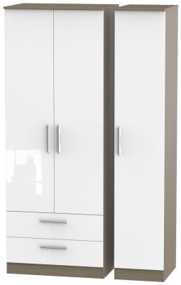 Product photograph of Contrast 3 Door 2 Drawer Wardrobe - High Gloss White And Toronto Walnut from Choice Furniture Superstore