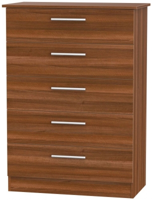 Product photograph of Contrast 5 Drawer Chest - Noche Walnut from Choice Furniture Superstore