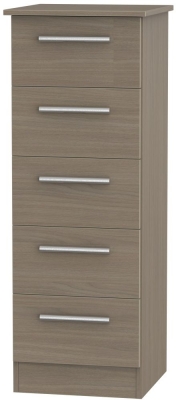 Product photograph of Contrast 5 Drawer Tall Chest - Toronto Walnut from Choice Furniture Superstore