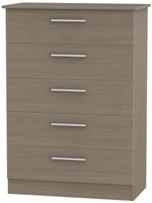 Product photograph of Contrast 5 Drawer Chest - Toronto Walnut from Choice Furniture Superstore