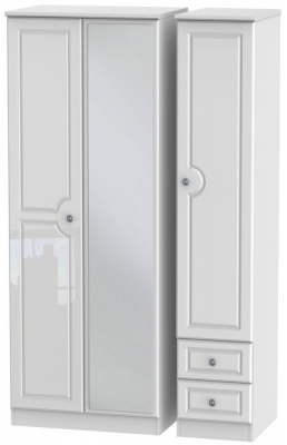 Product photograph of Pembroke High Gloss White 3 Door 2 Right Drawer Tall Mirror Wardrobe from Choice Furniture Superstore